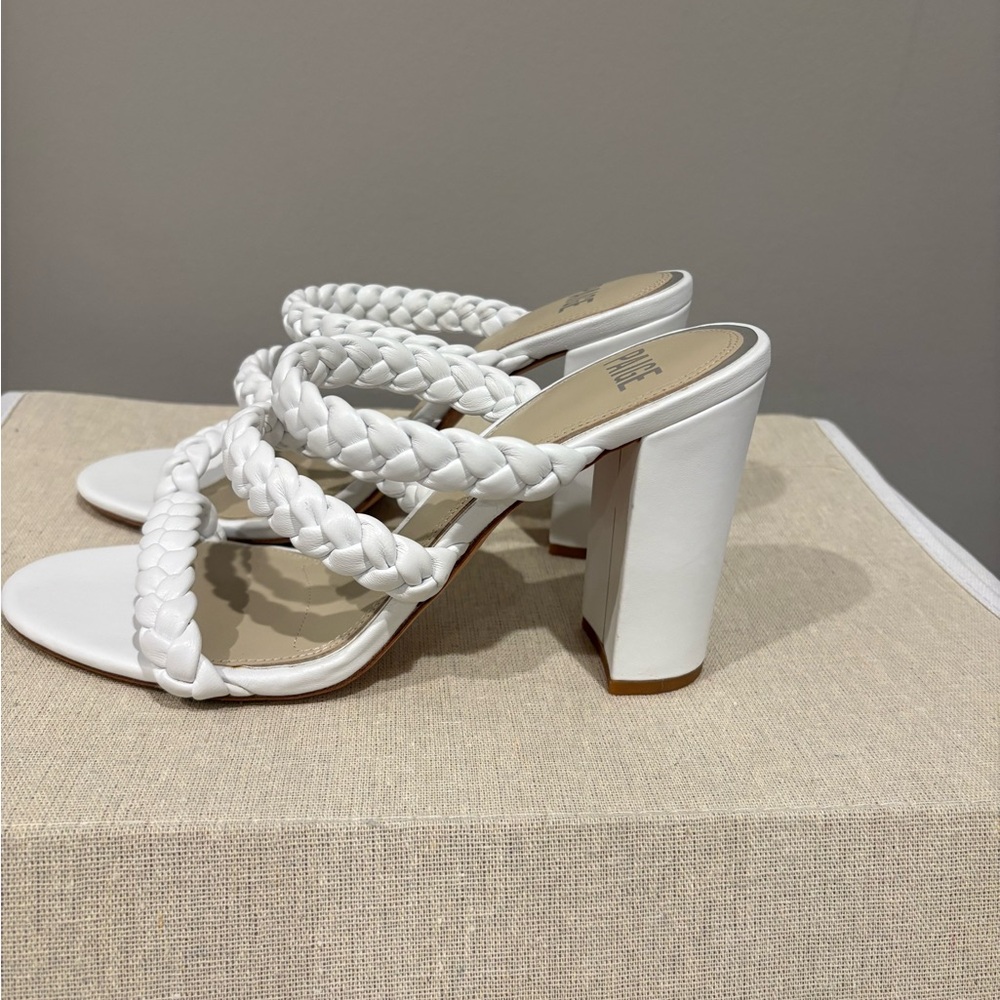PAIGE White Braided Triple-Strap Heeled Slides